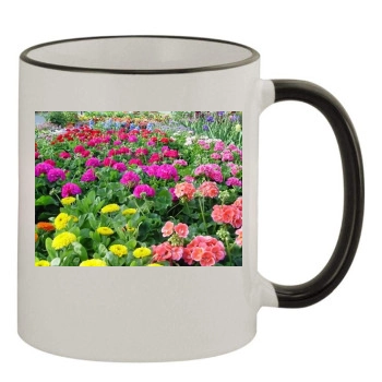 Flowers 11oz Colored Rim & Handle Mug