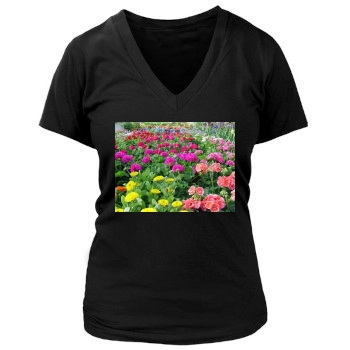 Flowers Women's Deep V-Neck TShirt