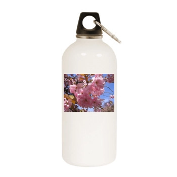 Flowers White Water Bottle With Carabiner