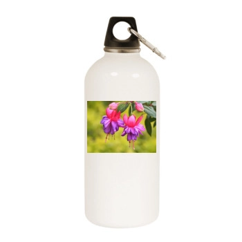 Flowers White Water Bottle With Carabiner