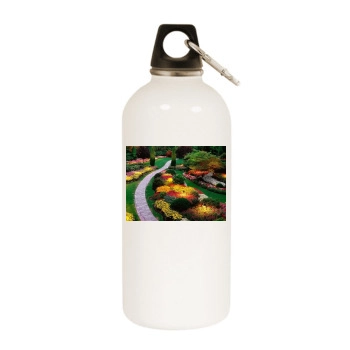 Flowers White Water Bottle With Carabiner