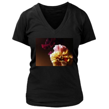 Flowers Women's Deep V-Neck TShirt