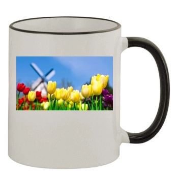 Flowers 11oz Colored Rim & Handle Mug