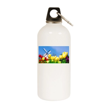 Flowers White Water Bottle With Carabiner