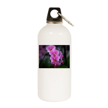 Flowers White Water Bottle With Carabiner