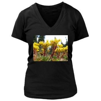 Flowers Women's Deep V-Neck TShirt