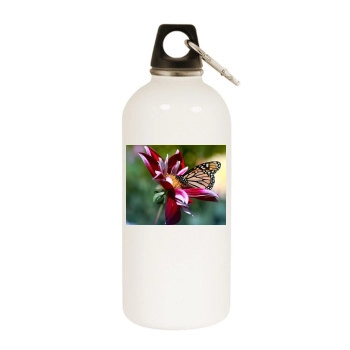 Flowers White Water Bottle With Carabiner