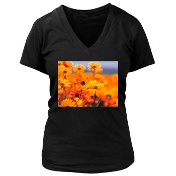 Flowers Women's Deep V-Neck TShirt