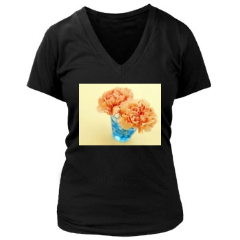 Flowers Women's Deep V-Neck TShirt