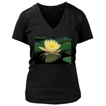 Flowers Women's Deep V-Neck TShirt