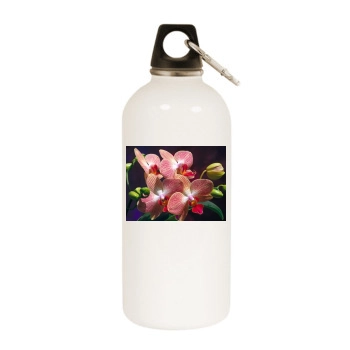 Flowers White Water Bottle With Carabiner