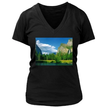 Mountains Women's Deep V-Neck TShirt