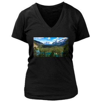 Mountains Women's Deep V-Neck TShirt