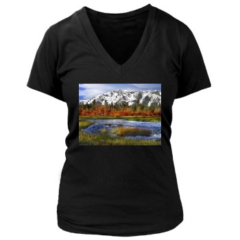 Mountains Women's Deep V-Neck TShirt