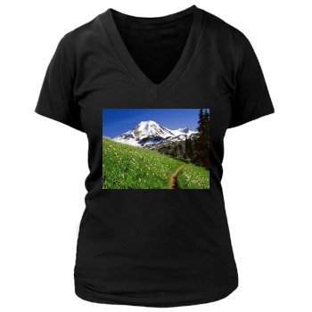 Mountains Women's Deep V-Neck TShirt