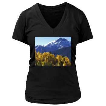 Mountains Women's Deep V-Neck TShirt