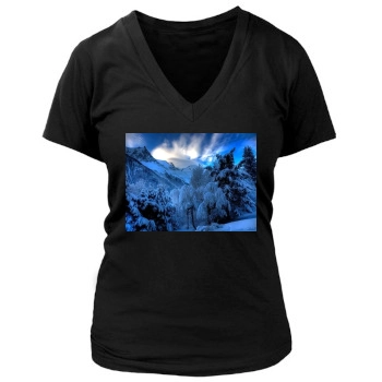 Mountains Women's Deep V-Neck TShirt