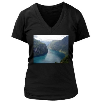 Mountains Women's Deep V-Neck TShirt