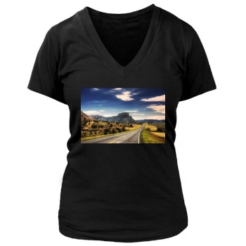 Mountains Women's Deep V-Neck TShirt