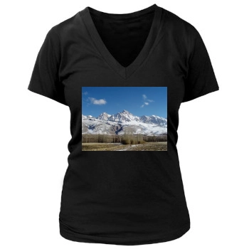 Mountains Women's Deep V-Neck TShirt