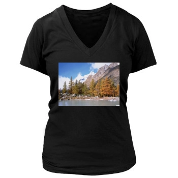 Mountains Women's Deep V-Neck TShirt