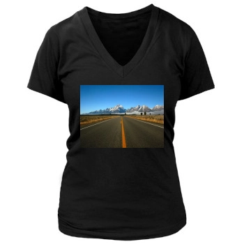 Mountains Women's Deep V-Neck TShirt