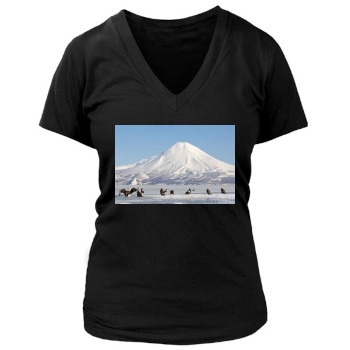 Volcanoes Women's Deep V-Neck TShirt