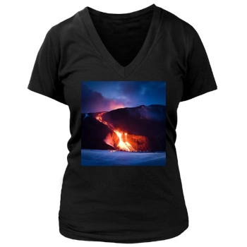 Volcanoes Women's Deep V-Neck TShirt