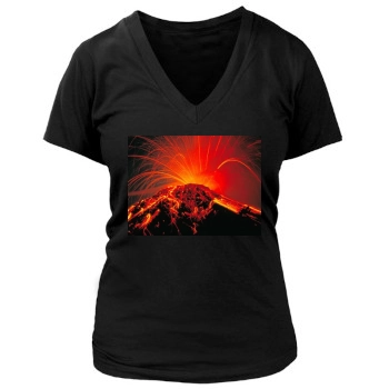 Volcanoes Women's Deep V-Neck TShirt