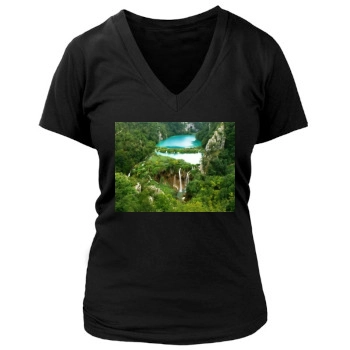 Waterfalls Women's Deep V-Neck TShirt