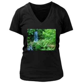 Waterfalls Women's Deep V-Neck TShirt