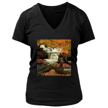 Waterfalls Women's Deep V-Neck TShirt