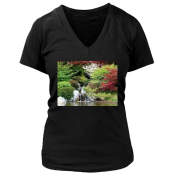 Waterfalls Women's Deep V-Neck TShirt