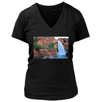 Waterfalls Women's Deep V-Neck TShirt