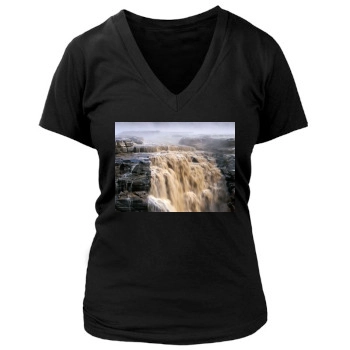 Waterfalls Women's Deep V-Neck TShirt