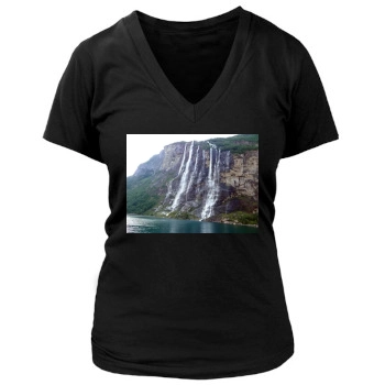 Waterfalls Women's Deep V-Neck TShirt