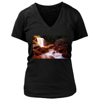 Waterfalls Women's Deep V-Neck TShirt