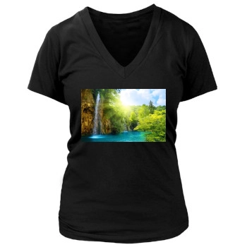 Waterfalls Women's Deep V-Neck TShirt