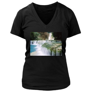 Waterfalls Women's Deep V-Neck TShirt