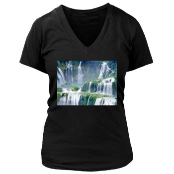 Waterfalls Women's Deep V-Neck TShirt