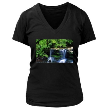 Waterfalls Women's Deep V-Neck TShirt