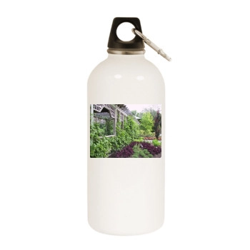 Botanical Gardens White Water Bottle With Carabiner