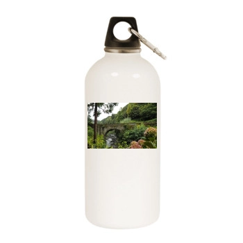 Botanical Gardens White Water Bottle With Carabiner