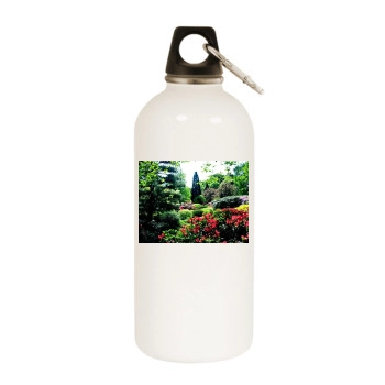 Botanical Gardens White Water Bottle With Carabiner