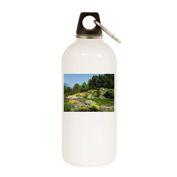 Botanical Gardens White Water Bottle With Carabiner