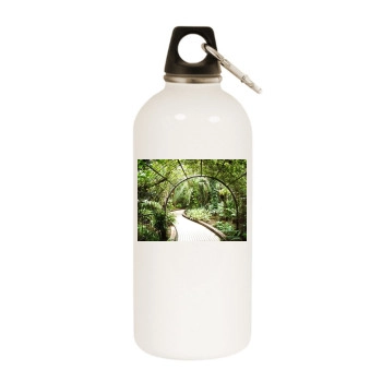 Botanical Gardens White Water Bottle With Carabiner