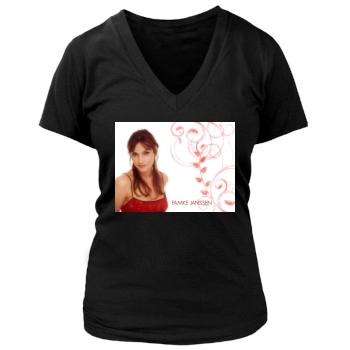 Famke Janssen Women's Deep V-Neck TShirt