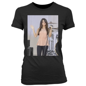 Selena Gomez Women's Junior Cut Crewneck T-Shirt