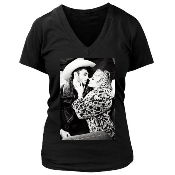 Amber Heard Women's Deep V-Neck TShirt