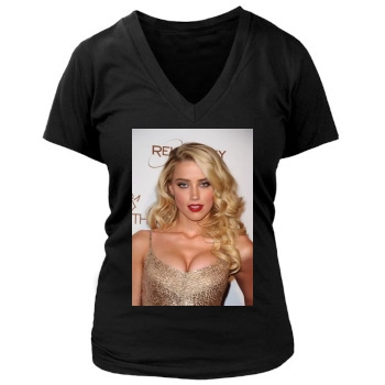 Amber Heard Women's Deep V-Neck TShirt